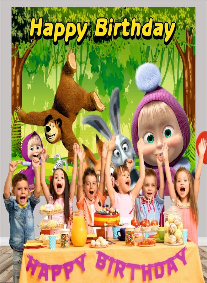 Party Baazaar Masha Birthday Backdrop 4x3 Ft | Backdrops for Decoration | Birthday Decoration Backdrop | Banner for Kids Theme Party - Image 5